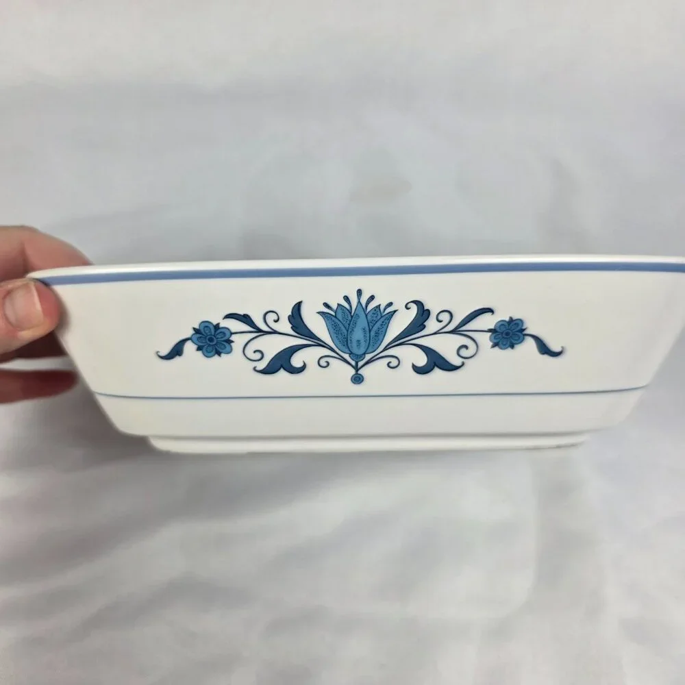 Noritake Blue Haven 9 Inch Rectangle Serving Bowl Blue Flowers & Bands